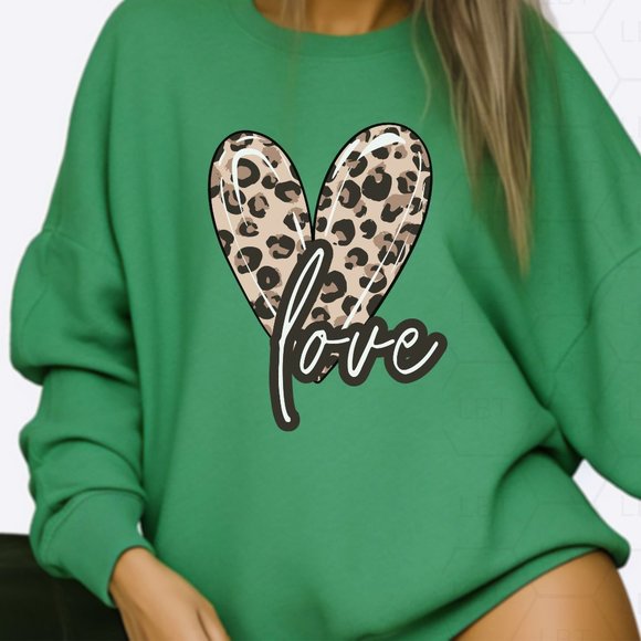 Green Love Leopard Heart Sweatshirt , Saint Patrick Day, Valentines Day Shirt - Picture 1 of 2